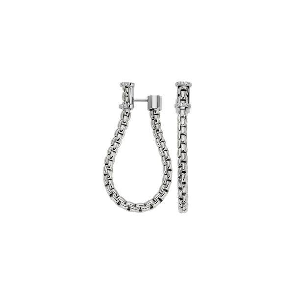 Closeup photo of Essentials Flexit Hoop Earrings with White Diamonds in 18kt White Gold