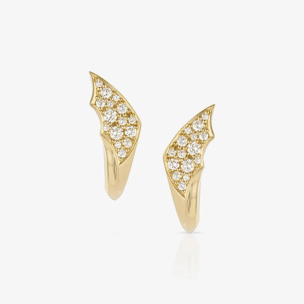 Closeup photo of Fly By Night Stud Cuff Earrings with White Diamonds in 18kt Yellow Gold