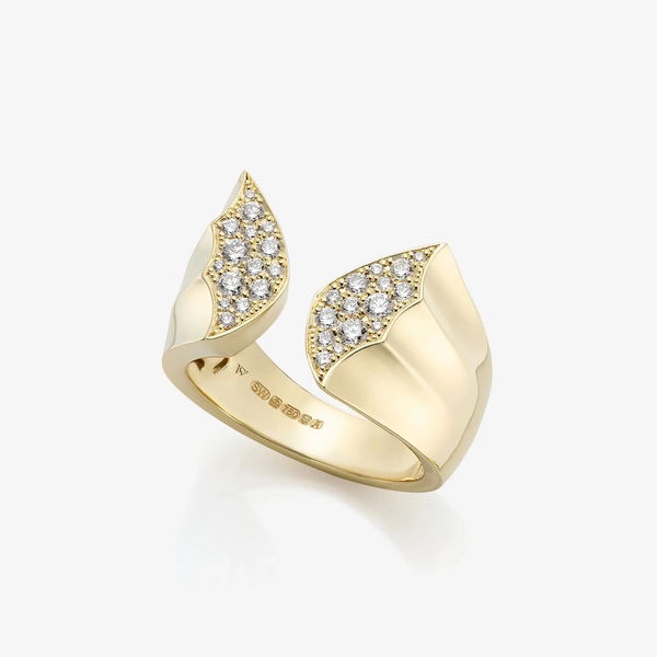 Closeup photo of Fly by Night Pave Signet Ring with White Diamonds in 18kt Yellow Gold