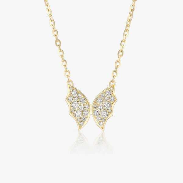 Closeup photo of Fly by Night Inline Pendant Style Necklace with White Diamonds in 18kt Yellow Gold