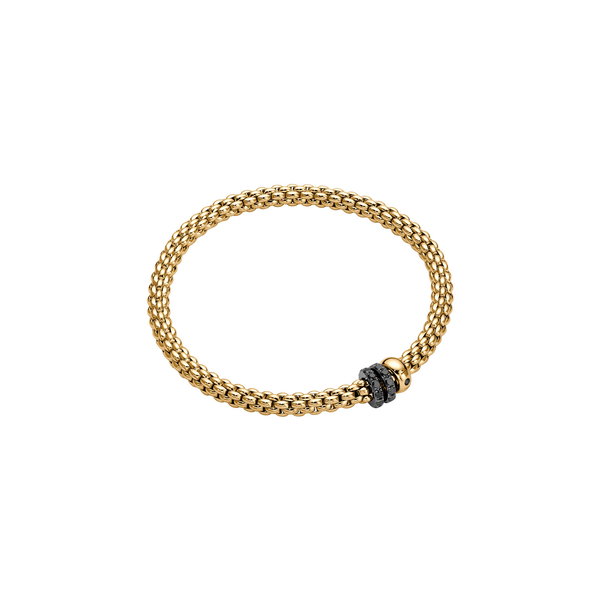 Closeup photo of Solo Bracelet with Two Black Diamond Elements Over Black Rhodium Side by Side in 18kt Yellow Gold - M