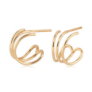 Closeup photo of 10mm Triple Wire Cuff Earrings in 14kt Yellow Gold