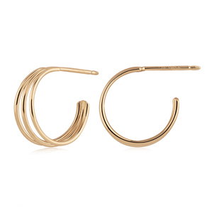 Closeup photo of 12mm Tapered Triple Wire Hoop Earrings in 14kt Yellow Gold