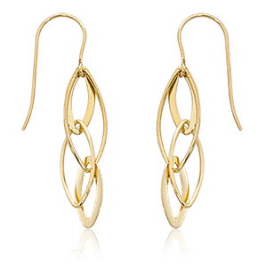 Closeup photo of Mini Interlocking Almond Drop Earrings in 14kt Yellow Gold