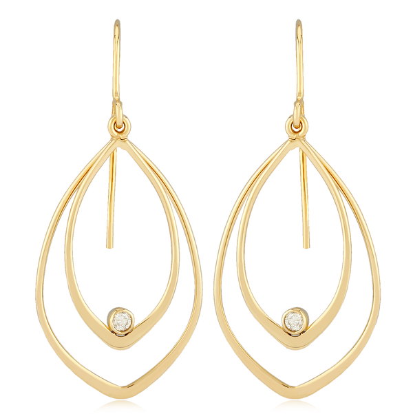 Closeup photo of Mini Double Teardrop Dangle Earrings with Diamonds in 14kt Yellow Gold