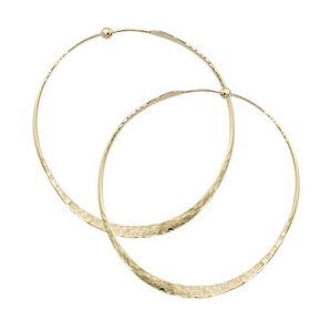 Closeup photo of Small Twist Hammered Tapered Hoop Earrings in 14kt Yellow Gold