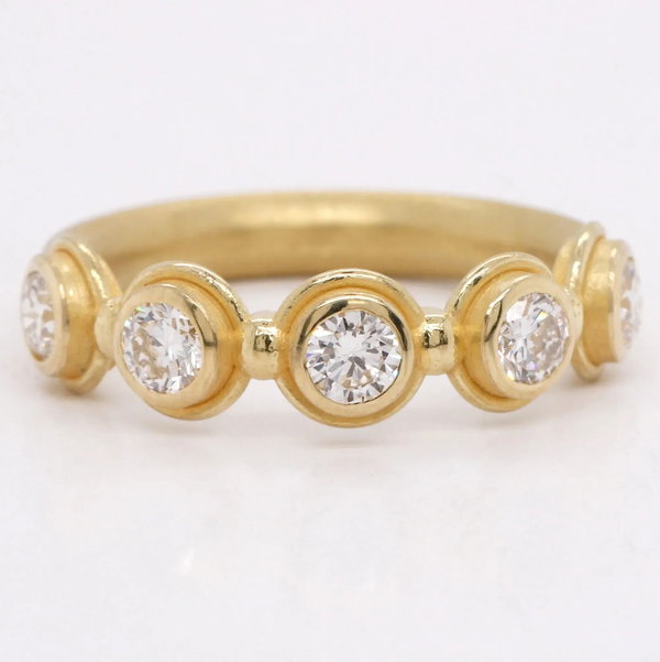 Closeup photo of Bubble Band Ring with White Diamonds in 18kt Yellow Gold
