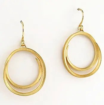 Closeup photo of Medium Oval Swirl Dangle Earrings in 18kt Yellow Gold