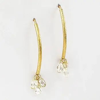 Closeup photo of Navette Wire Hook Earrings with Yellow Lemon Diamond Briolettes in 18kt Yellow Gold