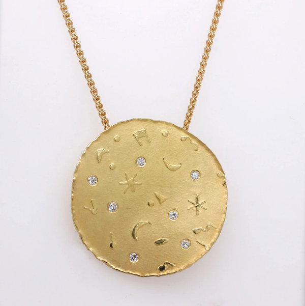 Closeup photo of 23mm Round Milky Way Pendant Necklace with White Diamonds in 18kt Yellow Gold