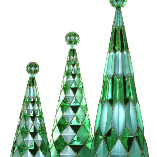 Closeup photo of Gemstone Christmas Trees Aqua Emerald - Set of 3