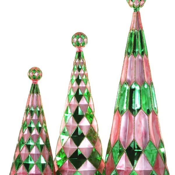 Closeup photo of Gemstone Christmas Trees Blush Emerald - Set of 3