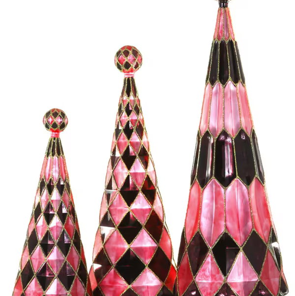 Closeup photo of Gemstone Christmas Trees Coral Burgundy - Set of 3