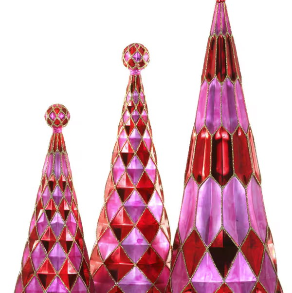 Closeup photo of Gemstone Christmas Trees Hot Pink Red - Set of 3