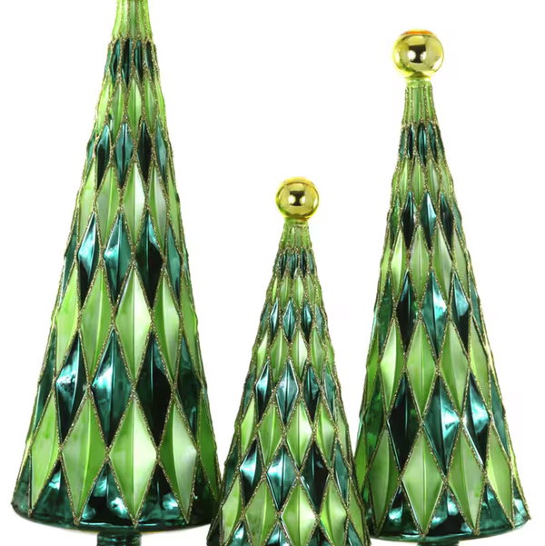 Closeup photo of Mid-Century Diamond Christmas Trees - Green Meadow - Set of 3