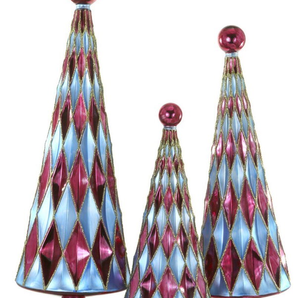 Closeup photo of Mid-Century Diamond Christmas Trees - Lapis Burgundy - Set of 3