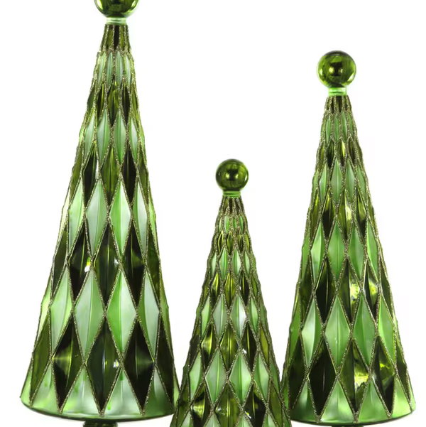 Closeup photo of Mid-Century Diamond Christmas Trees - Lime Verdant - Set of 3