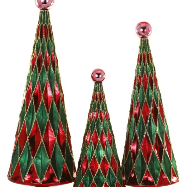 Closeup photo of Mid-Century Diamond Christmas Trees - Scarlet Cedar - Set of 3