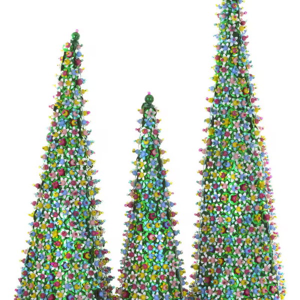Closeup photo of Beaded & Sequined Christmas Trees - Green - Set of 3