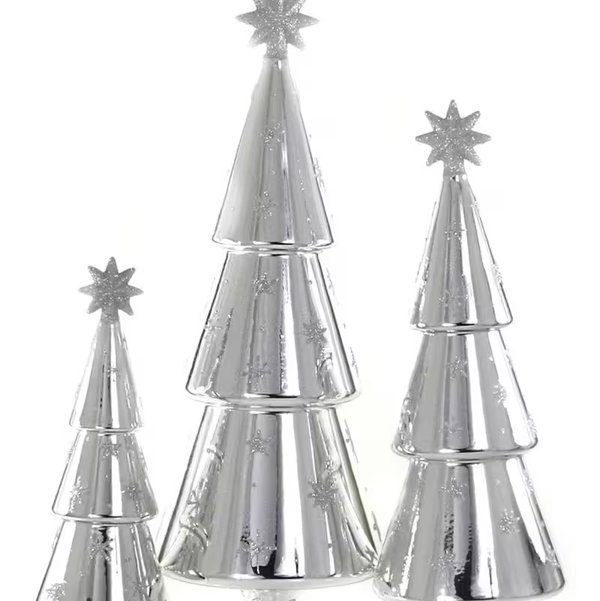 Closeup photo of Festive Alpine Christmas Trees - Silver - Set of 3
