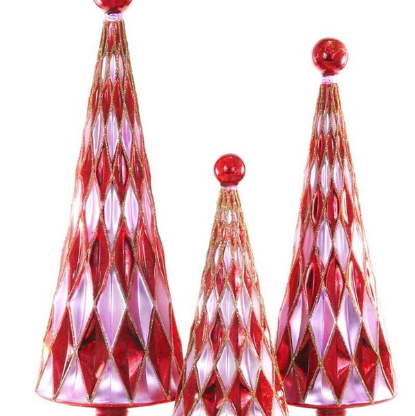 Closeup photo of Mid-Century Diamond Christmas Trees - Red Lilac - Set of 3