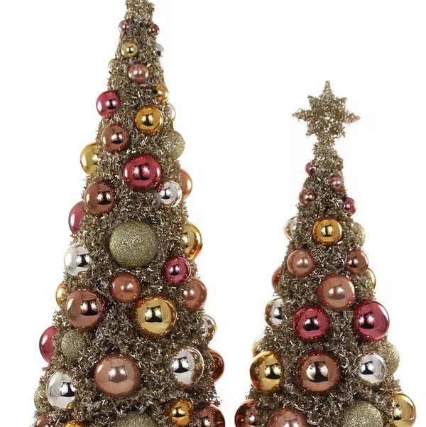 Closeup photo of Mid-Century Glitter Christmas Trees - Gold - Set of 2