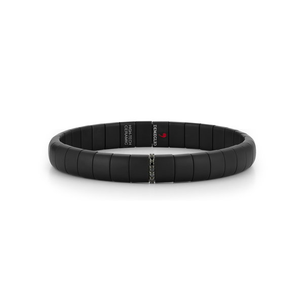 Closeup photo of Pura Large Stretch Bracelet with 1 Black Diamond Bar in Black Satin Ceramic and 18kt White Gold - Men's Large