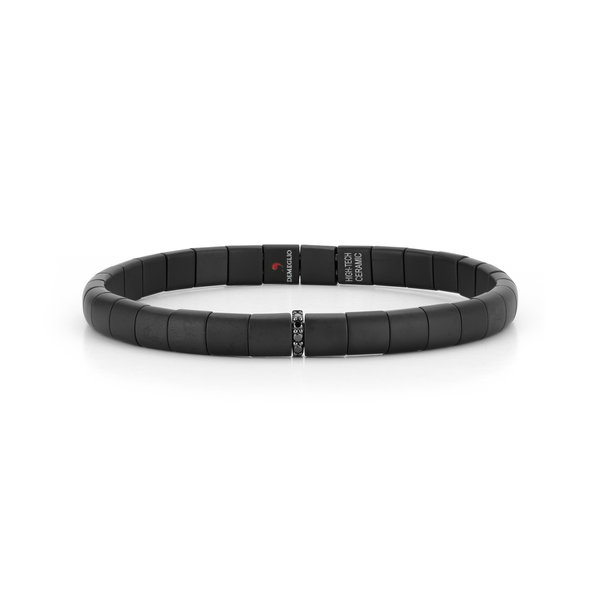 Closeup photo of Pura Small Stretch Bracelet with 1 Black Diamond Bar in Black Satin Ceramic and 18kt White Gold - Men's Large