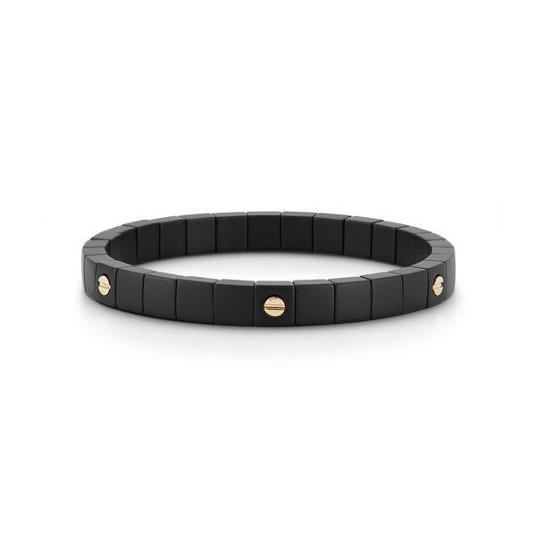 Closeup photo of Scacco Screw Bracelet with 6 Screws in Black Satin Ceramic and 18kt Yellow Gold - Men's Large