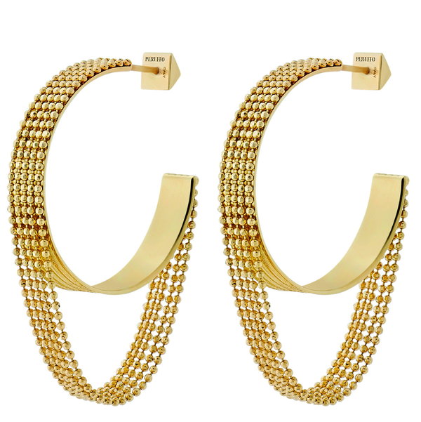 Closeup photo of Chains Maxi Large Round Hoop Earrings in 18kt Yellow Gold