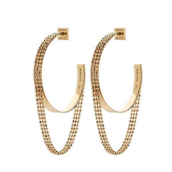 Closeup photo of Chains Midi Hoop Medium Size Earrings in 18kt Yellow Gold