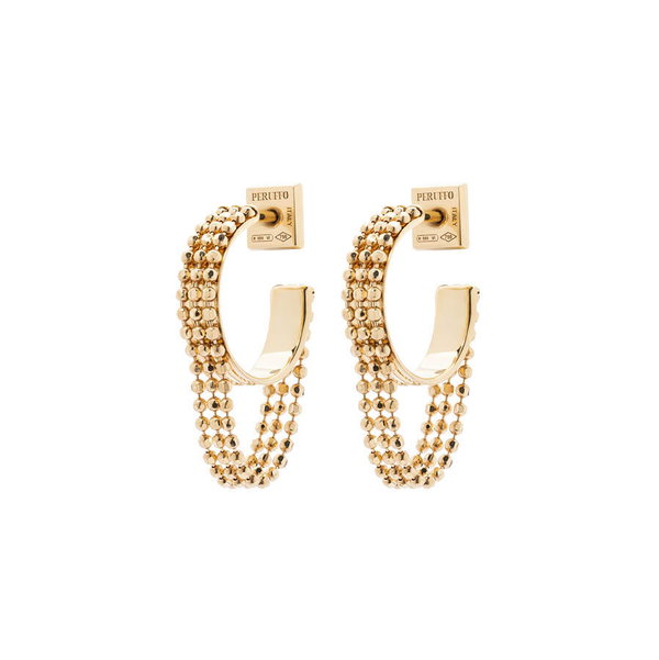Closeup photo of Chains Mini Small Round Hoop Earrings in 18kt Yellow Gold