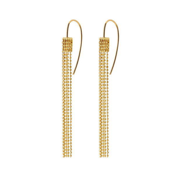 Closeup photo of Chains Fringe Curve Rivet Dangle Earrings in 18kt Yellow Gold