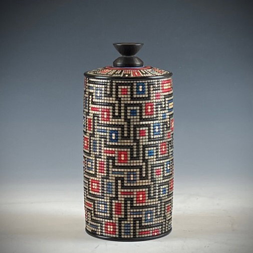 Closeup photo of Random Path Lidded Container in Basket Illusion Painted Maple