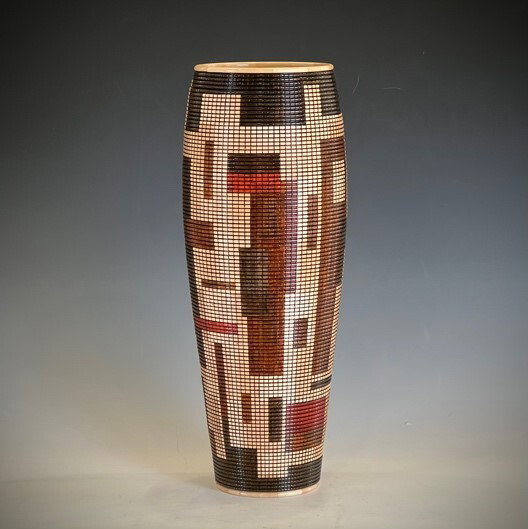 Closeup photo of Shades of Brown Basket Illusion Segmented Vase in Maple