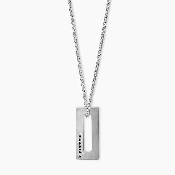 Closeup photo of Rectangle Pendant Necklace le 1.5g in 925 Sterling Silver Slick Brushed