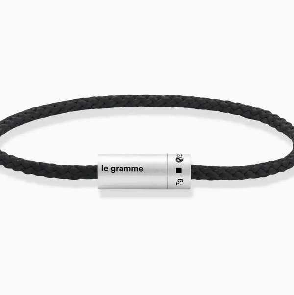 Closeup photo of Nato Cable Black Bracelet le 7g in 925 Sterling Silver Slick Brushed - Size 21cm