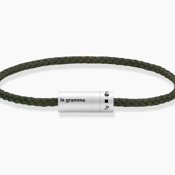 Closeup photo of Nato Cable Khaki Bracelet le 7g in 925 Sterling Silver Slick Brushed - Size 19cm