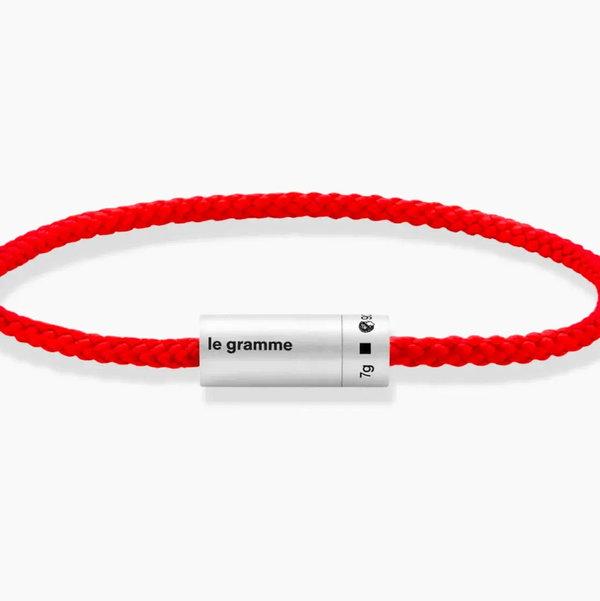 Closeup photo of Nato Cable Red Bracelet le 7g in 925 Sterling Silver Slick Brushed - Size 18cm