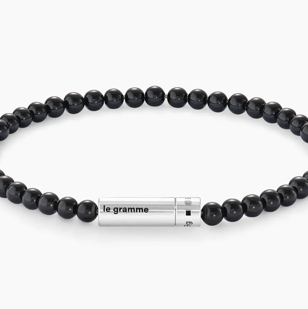 Closeup photo of Beads Bracelet with Black Onyx 9g 925 Sterling Silver Polished - Size 20cm