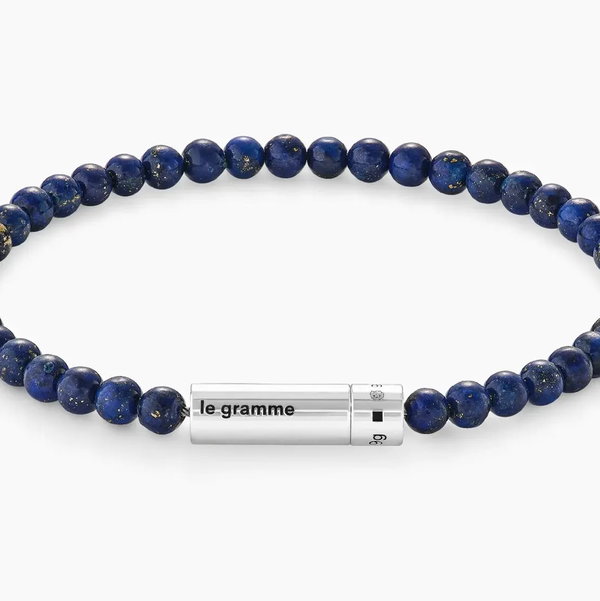 Closeup photo of Beads Bracelet with Lapis Lazuli 9g 925 Sterling Silver Polished - Size 19cm