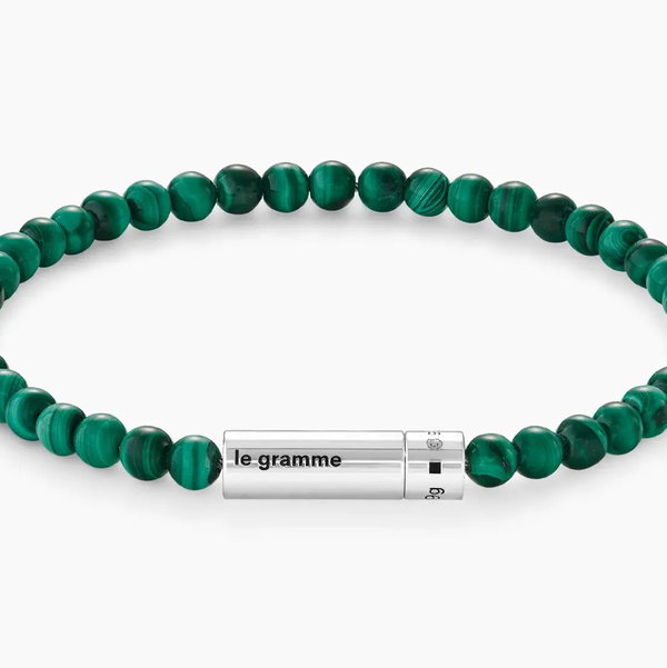 Closeup photo of Beads Bracelet with Malachite 9g 925 Sterling Silver Polished - Size 18cm