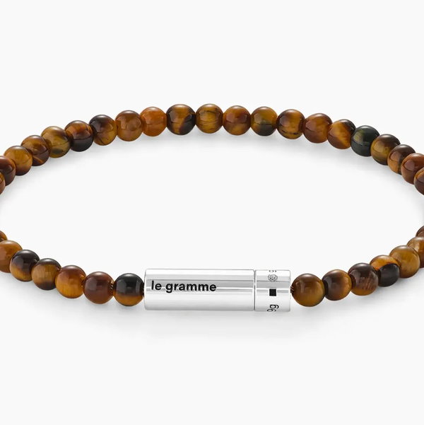 Closeup photo of Beads Bracelet with Tiger's Eye 9g 925 Sterling Silver Polished - Size 19cm