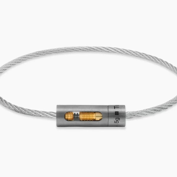 Closeup photo of Perforated Cable Bracelet le 5g 18kt Yellow Gold, Titanium and 925 Sterling Silver Slick Brushed - Size 19cm