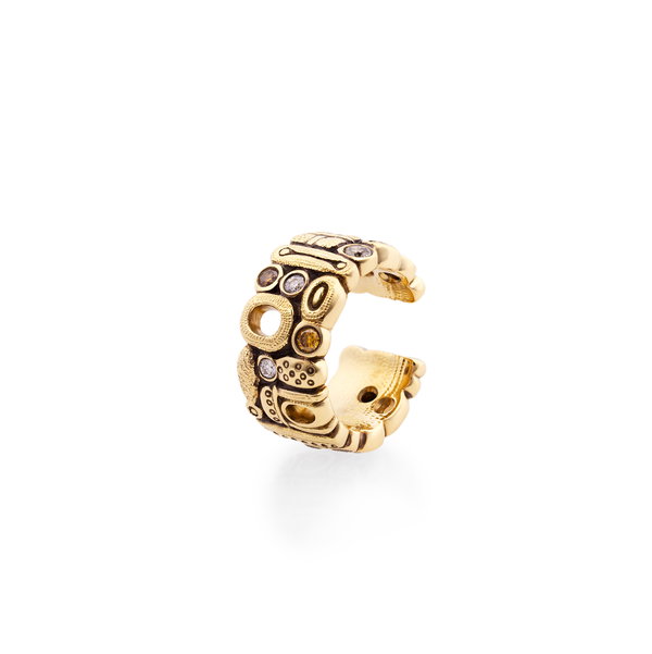 Closeup photo of Favorite Things Ear Cuff with White and Natural Color Diamonds in 18kt Yellow Gold