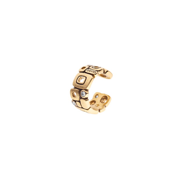 Closeup photo of Little Windows Ear Cuff with White Diamonds in 18kt Yellow Gold