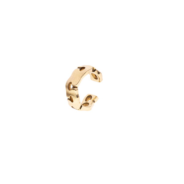 Closeup photo of Lotus Ear Cuff with White Diamonds in 18kt Yellow Gold