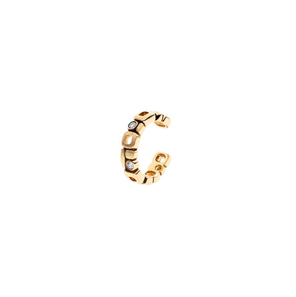Closeup photo of Mico Windows Ear Cuff with White Diamonds in 18kt Yellow Gold