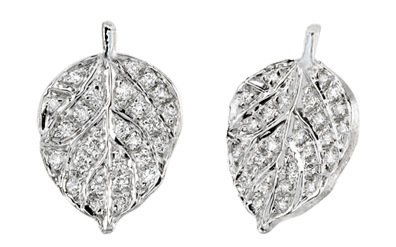 Tiny Aspen Leaf Earrings with Diamonds in 18kt White Gold