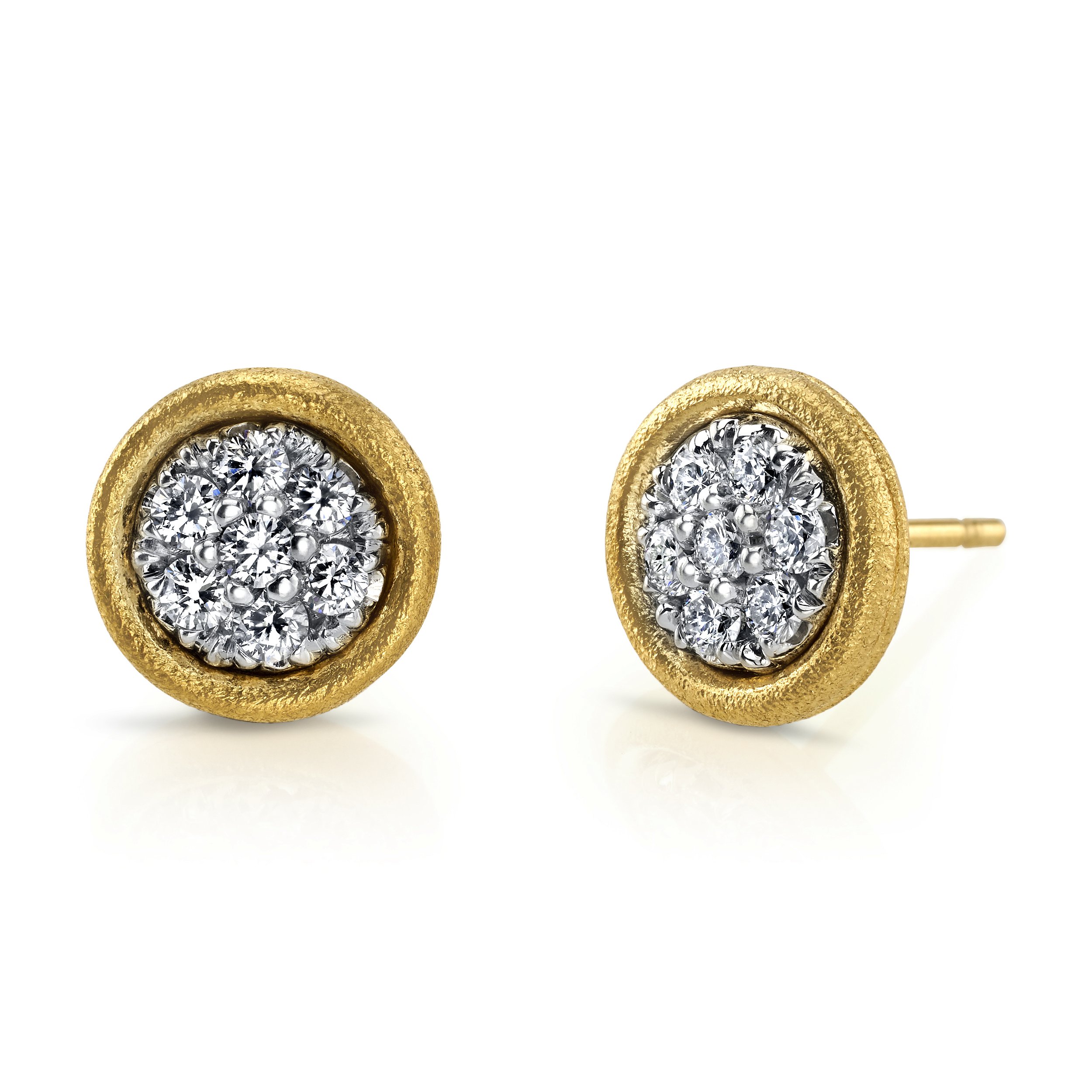 Mosaic Stud Earrings with Diamond Centers in 18kt Yellow Gold